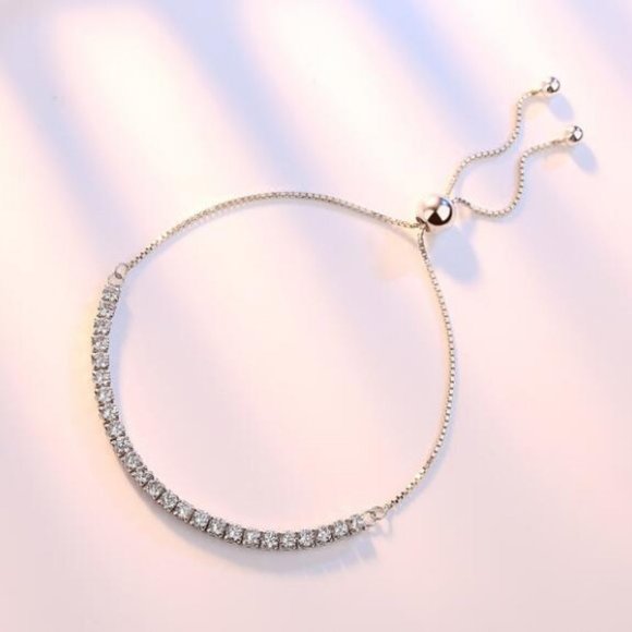 *925 Sterling Silver Diamond Tennis Net Bracelet - Picture 2 of 6
